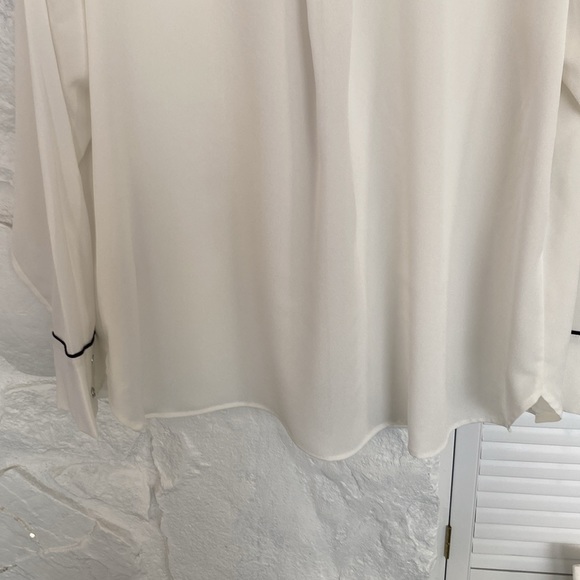 Calvin Klein white long sleeve button front black trimmed w/ silver button shirt - Picture 8 of 11